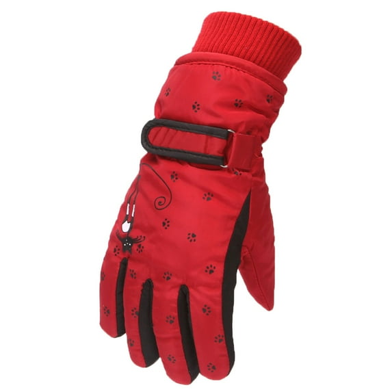 Kids' Winter Ski Gloves, Children's Warm Snow Gloves, Windproof Waterproof Snowboarding Gloves for Boys and Girls, Thermal Insulated Gloves for Snow Play Red