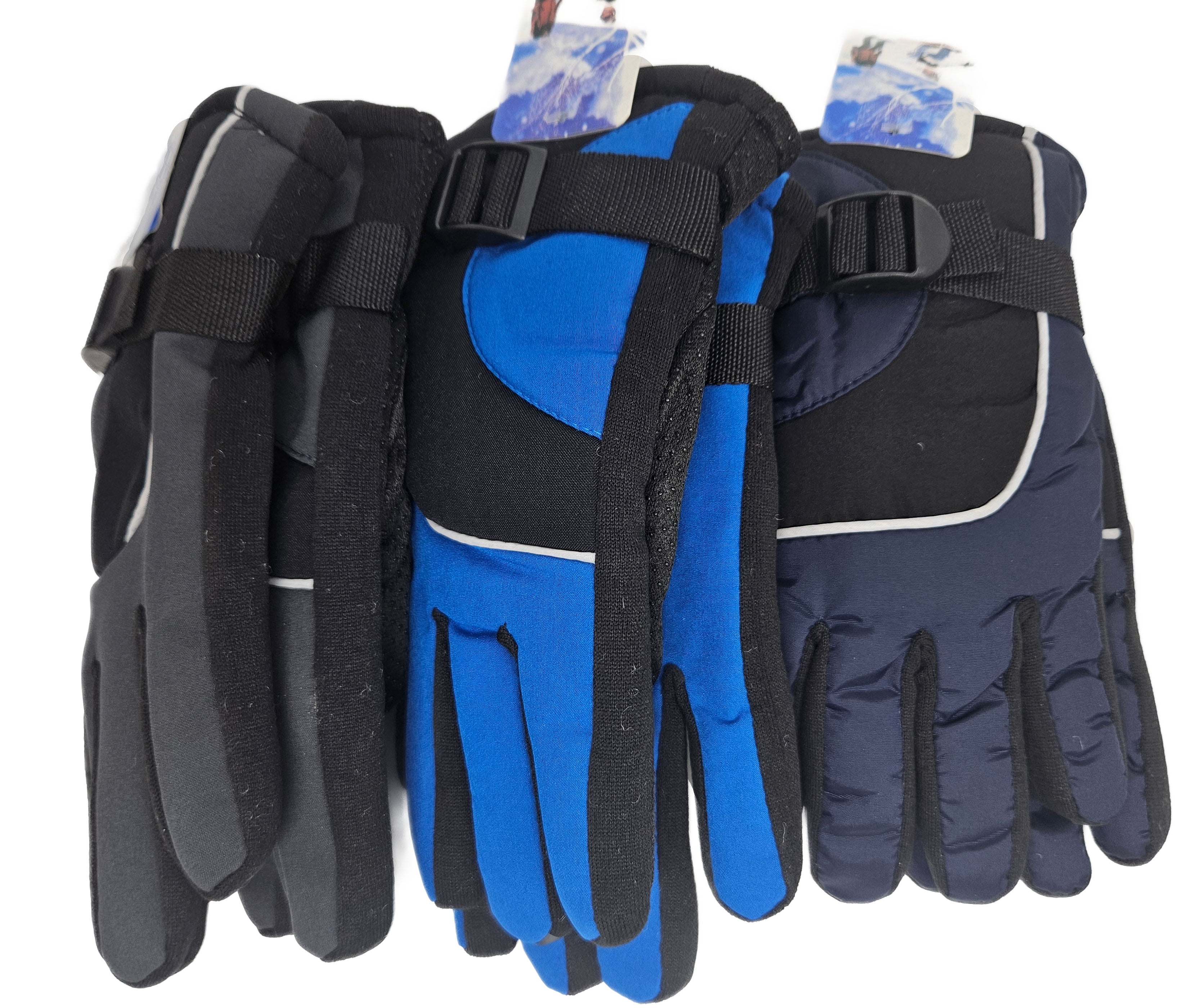 Kids Winter Ski Gloves w/ Adjustable Buckle, Warm Lined, Waterproof,Dual-Color, Ideal for Snow Sports & Cold Weather, 3-Pack