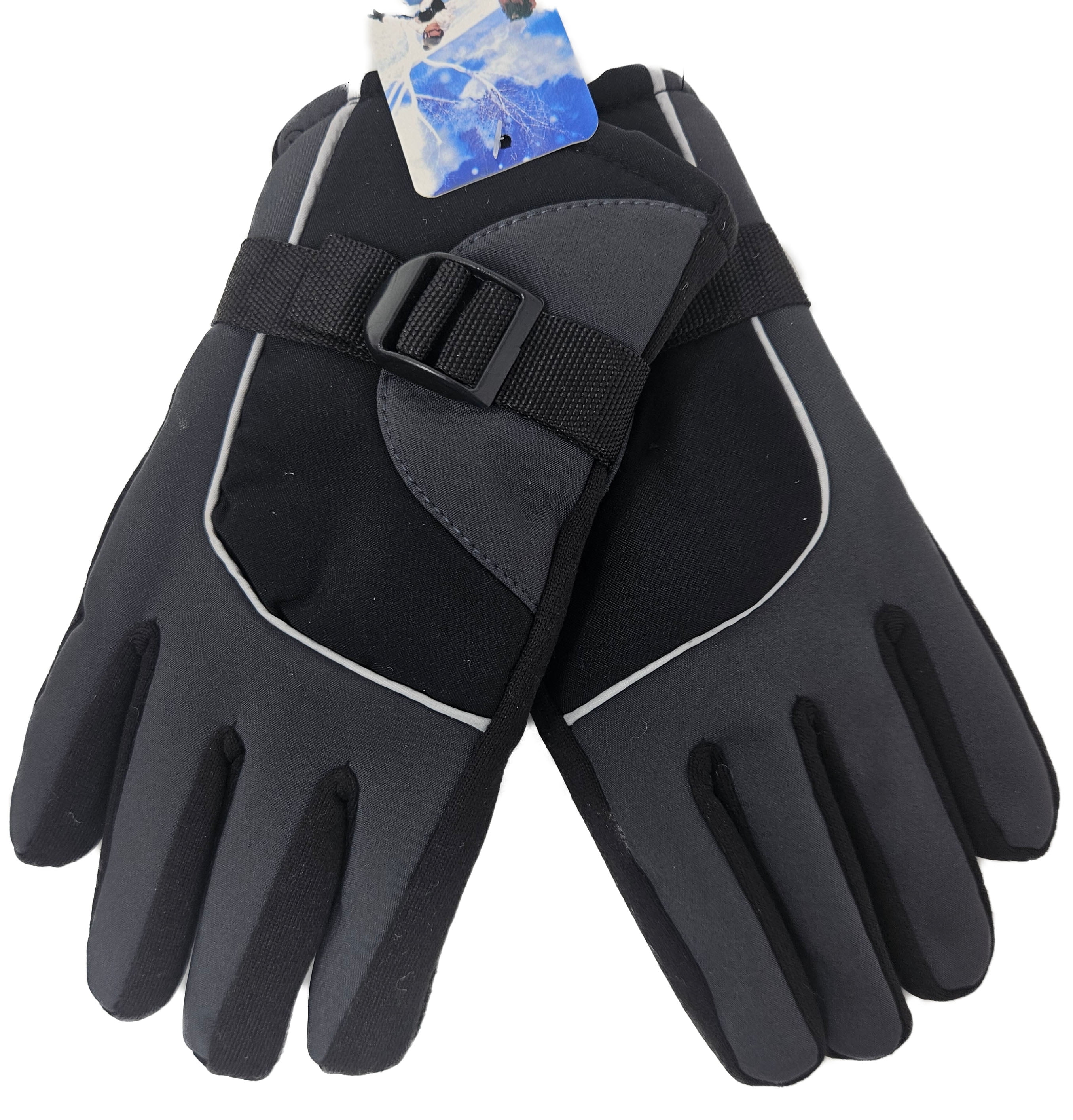 Kids Winter Ski Gloves w/ Adjustable Buckle, Warm Lined, Waterproof,Dual-Color, Ideal for Snow Sports & Cold Weather, Black