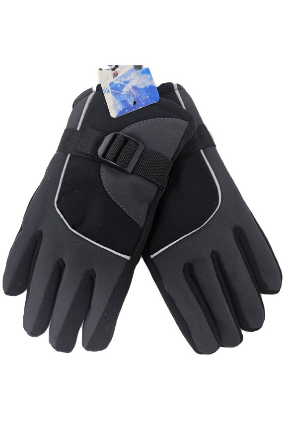 Kids Winter Ski Gloves w/ Adjustable Buckle, Warm Lined, Waterproof,Dual-Color, Ideal for Snow Sports & Cold Weather, Black