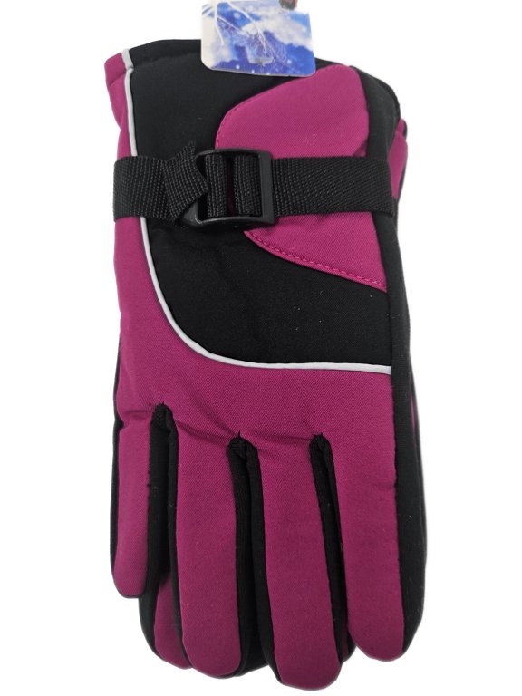 Kids Winter Ski Gloves w/ Adjustable Buckle, Warm Lined, Waterproof,Dual-Color, Ideal for Snow Sports & Cold Weather, Purple