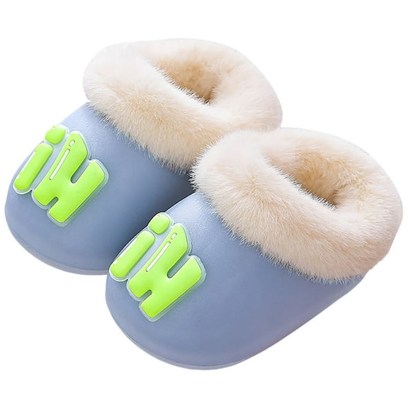 Kids Winter Slippers Cute Cartoon Furry Lined Clogs Waterproof Nonslip Boys Girls Garden Shoes Lightweight Slip on Slides Shoes Light Gray 6.5 Toddler