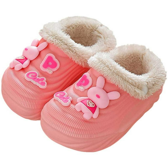 Kids Winter Slippers Cute Cartoon Furry Lined Clogs Waterproof Nonslip Boys Girls Garden Shoes Lightweight Slip on Slides Shoes Pink 6.5 Toddler