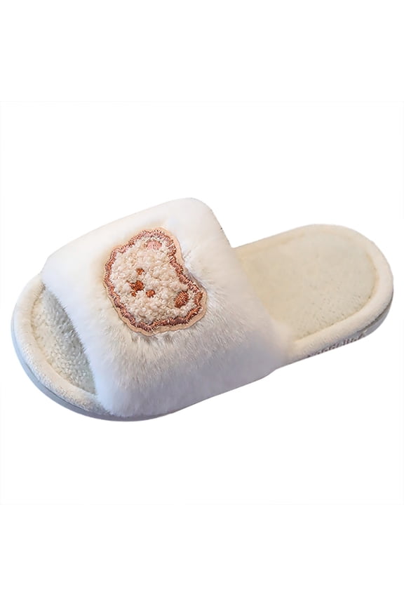 Kids Winter Slippers Fuzzy Bear Non- Indoor House Shoes for Boys Girls - Warm Thick Sole Plush Comfortable Cartoon -Ons,Color:White,Size:30