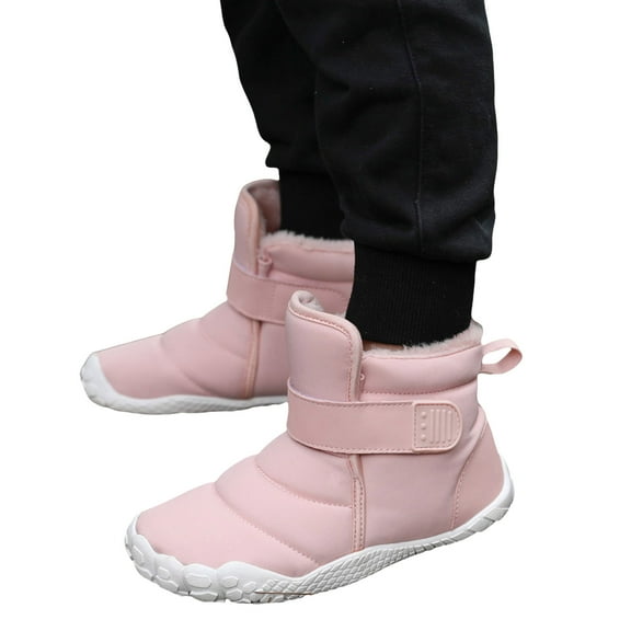Kids Winter Snow Boots Boys Girls Wide Toe Box Barefoot Hiking Boots Furry Lined Outdoor Short Booties