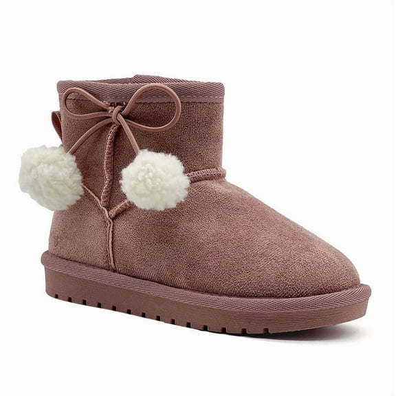 Kids Winter Snow Boots, Girls Boys Comfy Faux Fur Lined Short Boots Slip On Furry Outdoor Warm Ankle Boot
