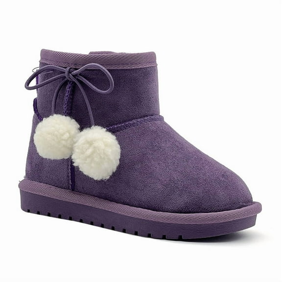 Kids Winter Snow Boots, Girls Boys Comfy Faux Fur Lined Short Boots Slip On Furry Outdoor Warm Ankle Boot