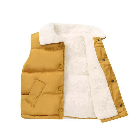 Kids Winter Snow Fleece Vest Softshell Warm Quilted Padded Sleeveless Hooded Collar Lapel Casual Jackets With Gifts,Yellow,3-5 Years