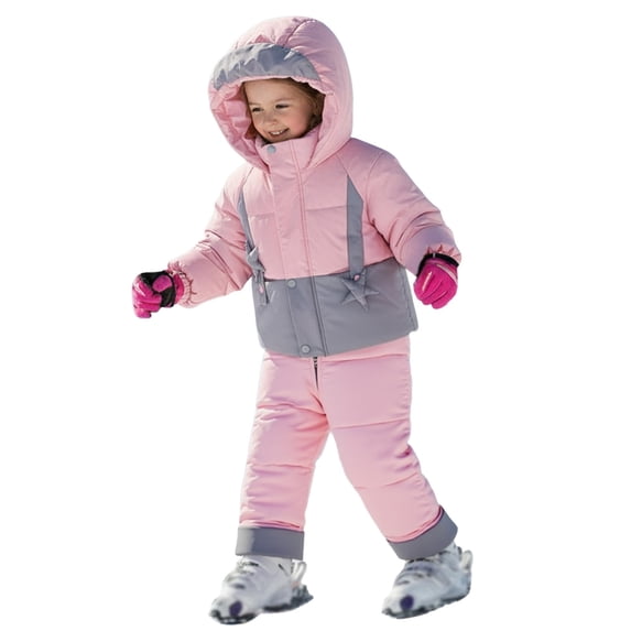 Kids Winter Snowsuit Insulated Two Piece Warm Outdoor Gear For Girls And Boys Cold Weather 2-Pink 80