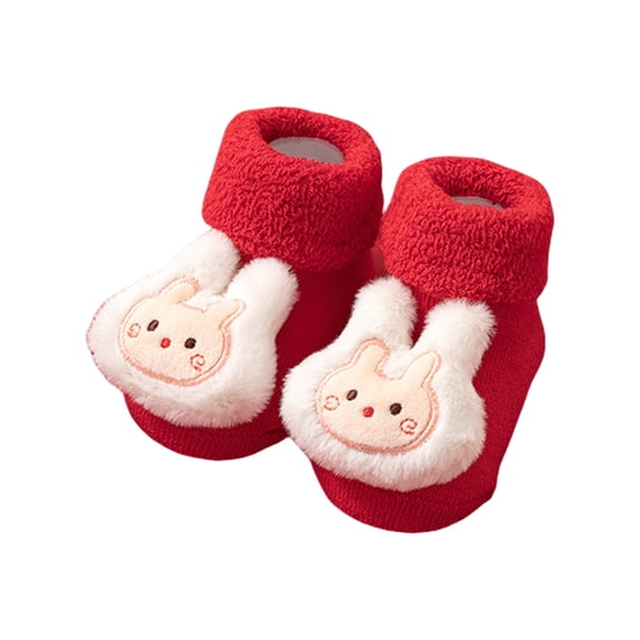 Kids Winter Socks Slip-Resistant Plush Lined Combed Cotton Holiday Design Warm Toddler Indoor Footwear 0-3 Years