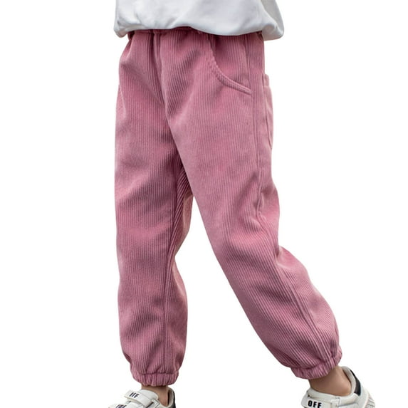 Kids Winter Solid Color Elastic Waistband Tied With Pocket Casual Sports Ankle Sweatpants Long Pants 3-12 Years, 5-6 Years Pink