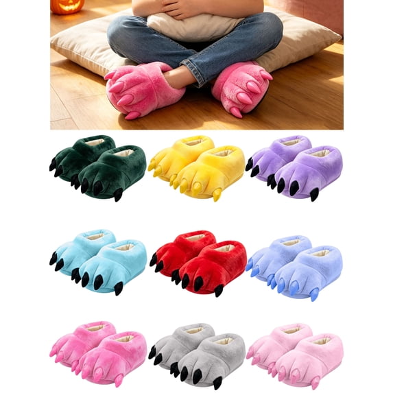 Kids Winter Solid Color Thickened Fleece Claw Slippers