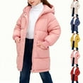 thumbnail image 1 of Kids Winter Solid Hooded Zip Mid Length Jacket With Storage Pockets, Unisex Thick Warm Outerwear,Beige, 1 of 9