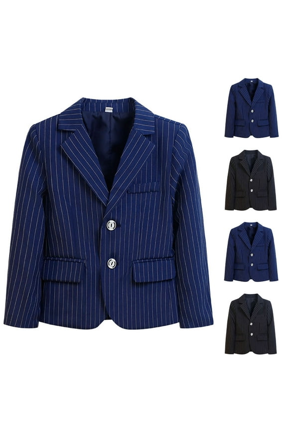 Kids Winter Suit Jackets 2-16 Years Unisex Long Sleeve Lapel Collar Solid Color Jackets Boys Slim Fitness Formal Suits for Kids Winter Autumn Dresswear Navy
