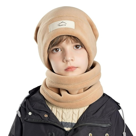 Kids Winter Warm Beanie Hat Scarf Set 8-15 Years, Thermal Thicken Fleece Lined Winter Hat Cap Neck Warmer Circle Scarf Set for Kids Children Boys Girls, Winter Accessories Sets for Outdoor