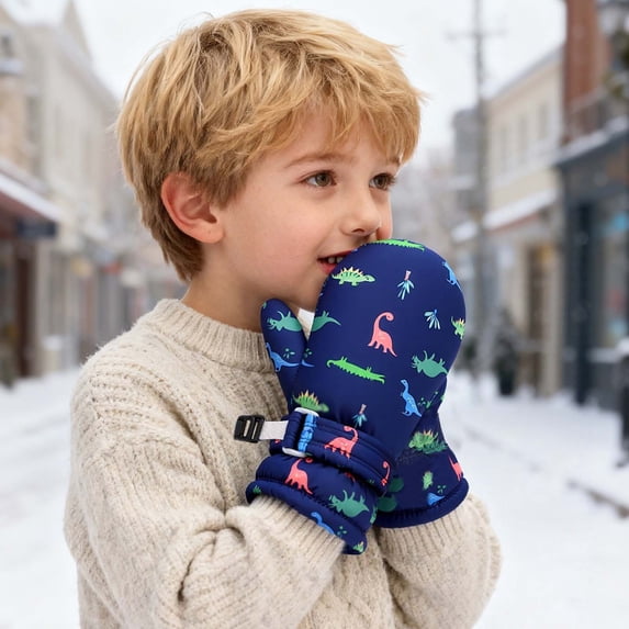 Kids Winter Warm Gloves, Thick Fleece Lined Waterproof Polyester Ski Gloves for Babies Toddlers and Children Cold Weather Protection