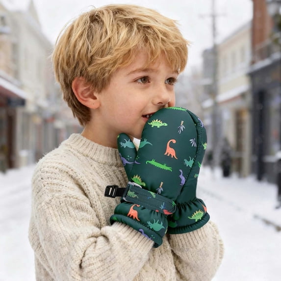 Kids Winter Warm Gloves, Thick Fleece Lined Waterproof Polyester Ski Gloves for Babies Toddlers and Children Cold Weather Protection
