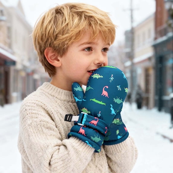 Kids Winter Warm Gloves, Thick Fleece Lined Waterproof Polyester Ski Gloves for Babies Toddlers and Children Cold Weather Protection