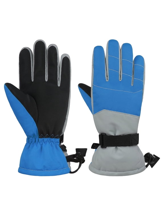 Kids Winter Warm Gloves Waterproof Ski Gloves Snow Thermal Gloves for Outdoor Sports Cold Weather Thick Warm Gloves for Boys and Girls Blue L
