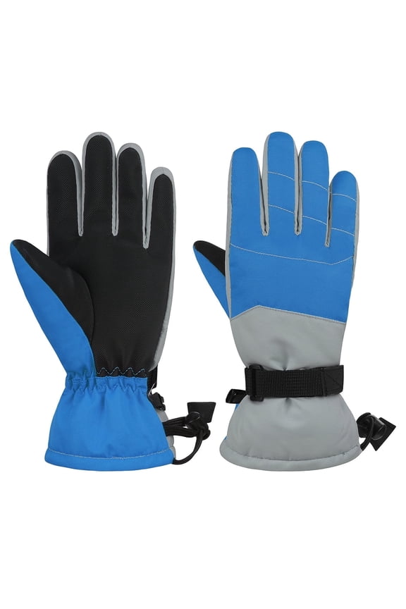 Kids Winter Warm Gloves Waterproof Ski Gloves Snow Thermal Gloves for Outdoor Sports Cold Weather Thick Warm Gloves for Boys and Girls Blue L