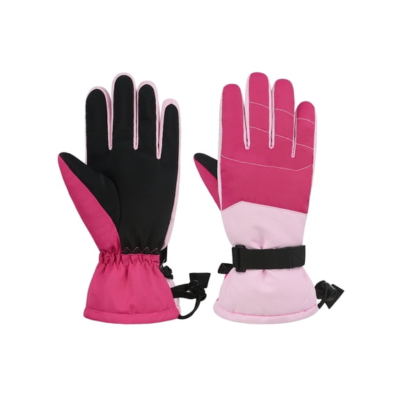 Kids Winter Warm Gloves Waterproof Ski Gloves Snow Thermal Gloves for Outdoor Sports Cold Weather Thick Warm Gloves for Boys and Girls Pink L