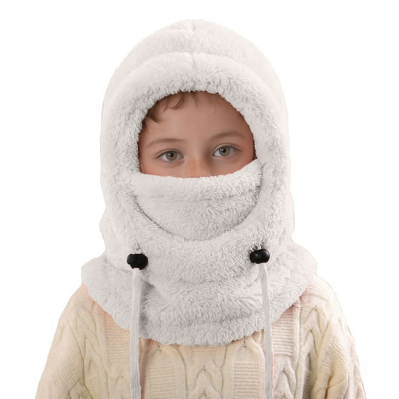 Kids Winter Warm Hat with Ear and Neck Gaiter Thermal for Cold Weather Outdoor Activities Skiing Cycling,Color:White