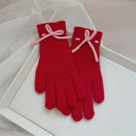 Kids Winter Warm Magic Gloves, Stretchy Thermal Touch Screen Full Finger Knitted Gloves Mittens Boys Girls Children, Winter Fit Daily Wearing Red 5-12Years