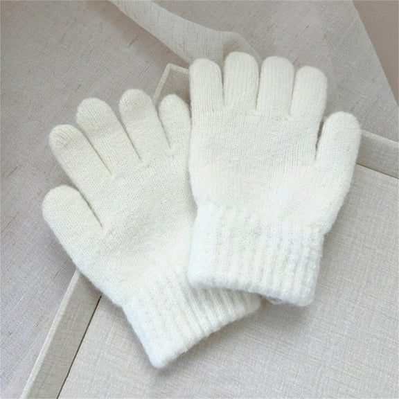 Kids Winter Warm Magic Gloves, Stretchy Thermal Touch Screen Full Finger Knitted Gloves Mittens Boys Girls Children, Winter Fit Daily Wearing White 5-12 Years