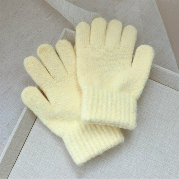 Kids Winter Warm Magic Gloves, Stretchy Thermal Touch Screen Full Finger Knitted Gloves Mittens Boys Girls Children, Winter Fit Daily Wearing Yellow 5-12 Years