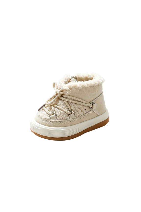 Kids Winter Warm Snow Boots Thickened Fleece Lined Cotton Bread Shoes Wear Resistant Non Slip Soft Sole Booties Cold Weather Footwear for Toddler Boys & Girls Beige 12.5(30)