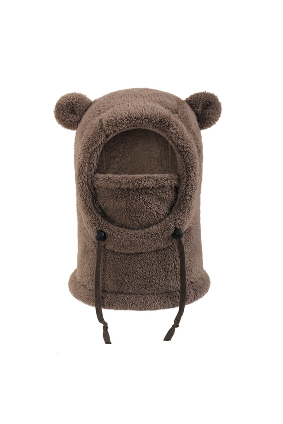 Kids Winter Windproof Cap Children Warm Balaclava Face Cover Adjustable for Cold Weather Neck Warmer Scarf Fleece Lining Hat Coffee One Size