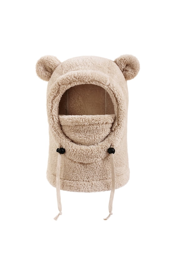 Kids Winter Windproof Cap Children Warm Balaclava Face Cover Adjustable for Cold Weather Neck Warmer Scarf Fleece Lining Hat Khaki One Size