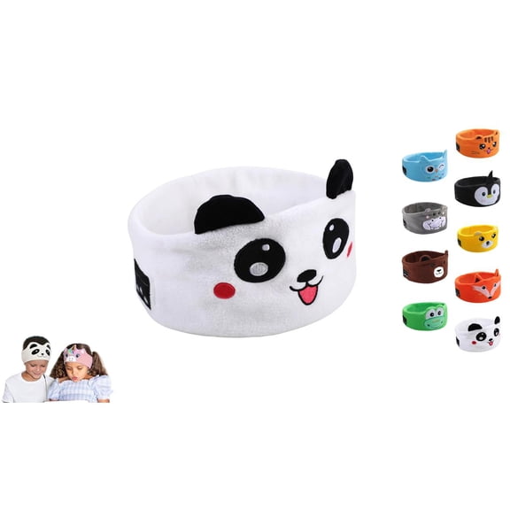 Kids Wireless Headband Headphones with Sleep Mask, Volume Limiting & USB-C Charging - Soft Stretchy Bluetooth Earphones for Toddlers, Travel & Online Learning (Panda)