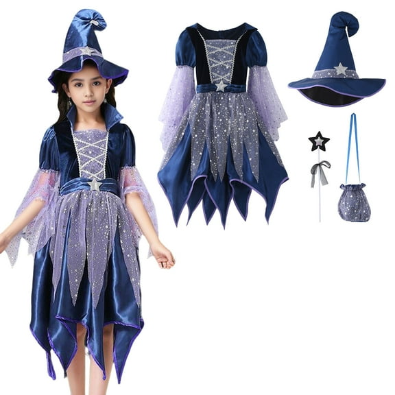 Kids Witch For Girls Tulle Dress for Girls Witch Horns Outfit Halloween Kids 4-5 Years Halloween Dress Up