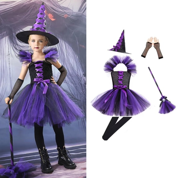Kids Witch Costume For Girls Tutu Dress Dresses Cosplay Party Halloween Costumes for Girls 9-10 Years Kids Girls Halloween Dress
