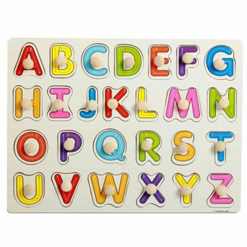 Kids Wood Puzzles Learning Toys Color Alphabets Numbers Shapes Animals ...