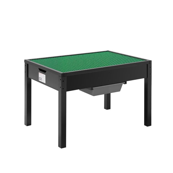Kids Wooden Activity Table, Building Blocks Double-Sided Tabletop, Multi-Purpose Activity Play Table with 2 Storage Bins for Kids 3+ Years, Large Storage Space, Present for Boys & Girls, Black