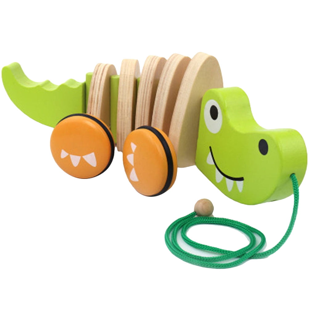 Kids Wooden Hand Pull Carts Cartoon Crocodile Baby Walker Guide Toys ...