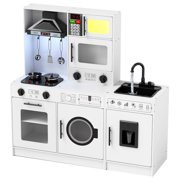 Kids Wooden Pretend Play Kitchen,Cooking Playset Toys for Toddler with Running Water,Range Hood,Microwave,Washing Machine,Ice Maker,Lights & SoundsWhite
