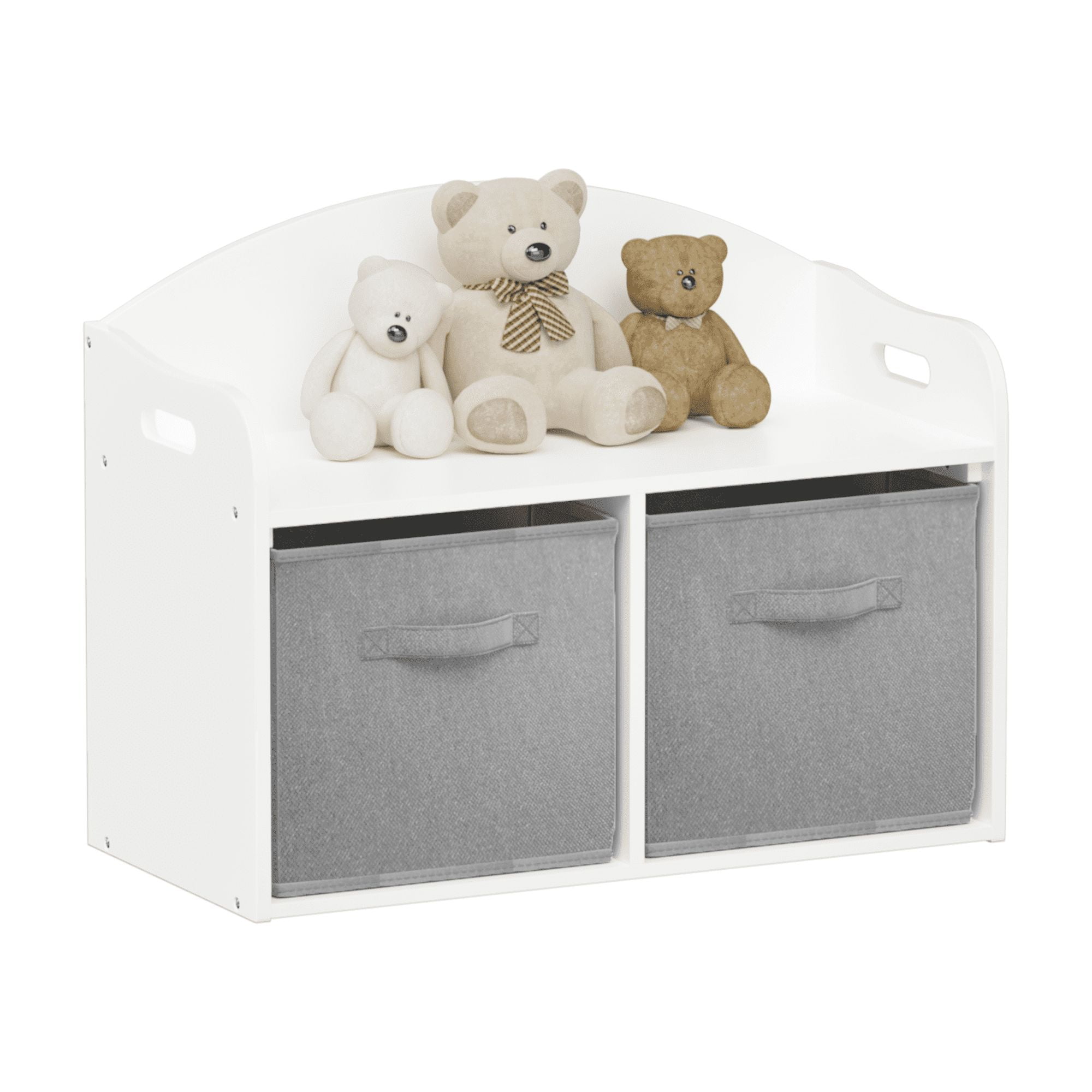 Kids Wooden Toy Box,Bench with Collapsible Fabric Drawers,Toy