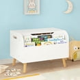 thumbnail image 1 of Kids Wooden Toy Box with Front Bookshelf,Toy Storage Organizer,Safety Hinge,Boys Girls Toy Chest Bench for Playroom Kids Room Organization,White, 1 of 7