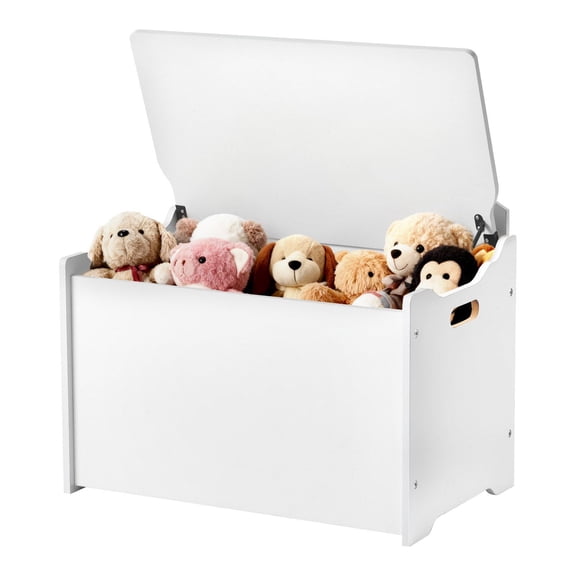 Kids Wooden Toy Storage Bench with Backrest Safety Hinge Large Cabinet for Playroom Living Room Entryway 23.5 x 14.5 x 21.46 Inches White