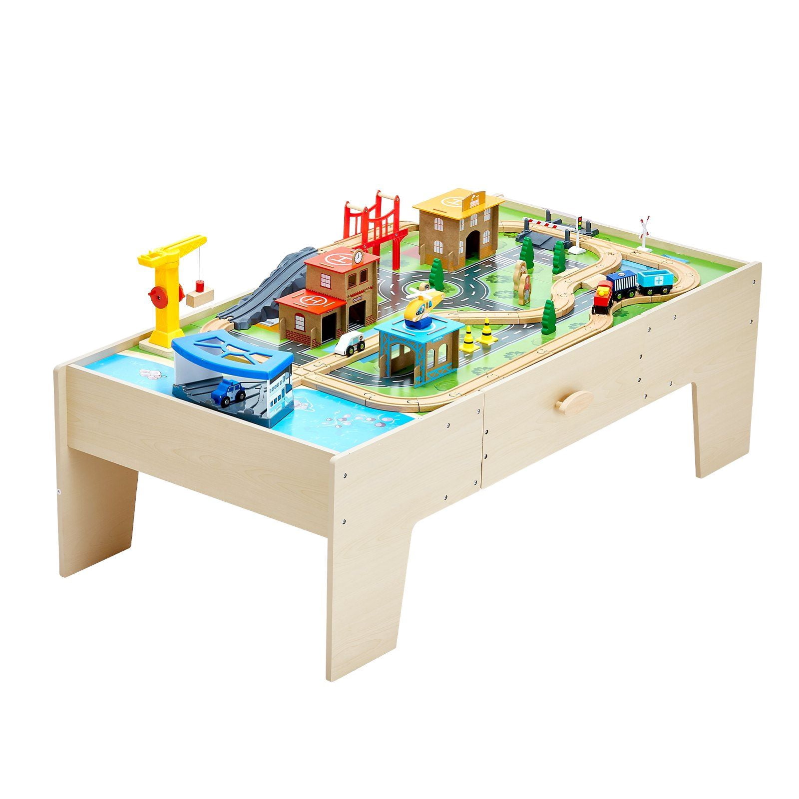 Train Table With Storage Kids Wooden Train Table with 62 Pieces & Large Storage Drawer - Play ...