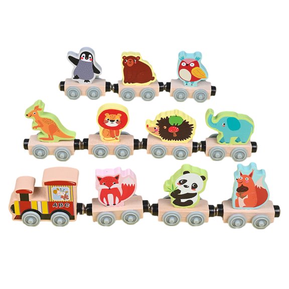 Kids Wooden Train Toy Wooden Block Train Toy with Magnetic Connection Educational Kids Magnetic Train Toy with Vehicle Fruits Themes Durable for Boys