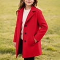thumbnail image 1 of Kids' Wool Coat Solid Button Front Lapel Mid Length Side Pockets Warm Windproof Overcoat for Boys Girls 5-15Y Red 4-5 Years, 1 of 9
