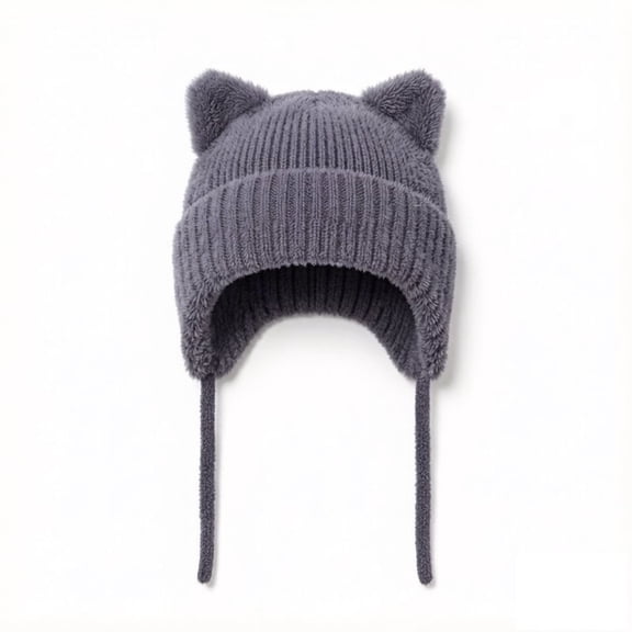 Kids Wool Knit Beanie Hat with Cat Ears and Ear Flaps–Warm Winter Cap for Toddler Boys Girls
