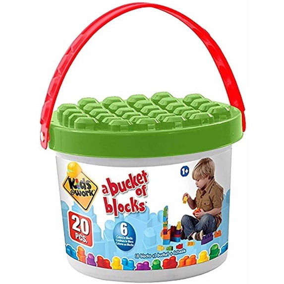 Kids@Work Bucket of Blocks, 20 Building Blocks with Storage Bucket ...