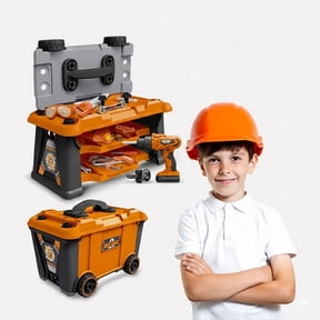 Kids Workbench and Tool Set with Electric Drill, 63-Piece Construction Toy with Wheeled Toolbox for Toddlers Ages 3-5