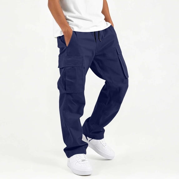 Kids Workwear Pants, Solid Color Loose Elastic Waist Cargo Style, Casual Sports Utility Trousers Navy 14-15Years