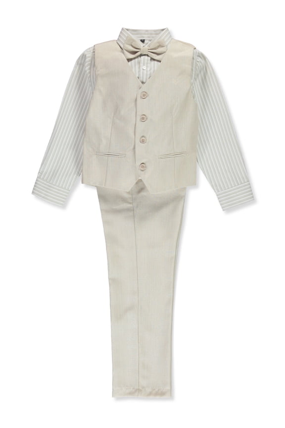 Boys' 4-Piece Striped Linen Suit Color: natural Size: 4